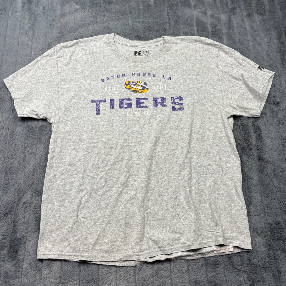 Russell Athletic LSU Tigers T-Shirt Mens XL Gray Baton Rouge LA Graphic Tee